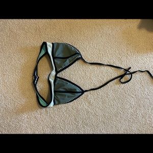 Green and White Lace/Net Bikini Top